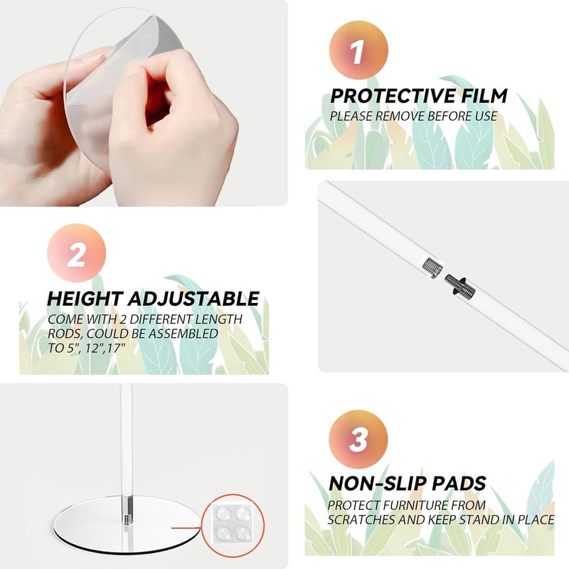 Estleys 4 Pcs Acrylic Hat Stand, 12" to 17" Clear Hat Stands, Wig Hat Display Rack, Adjustable Height Hat Holder, Round Acrylic Risers for Display Hat (4 pcs) - Image 3